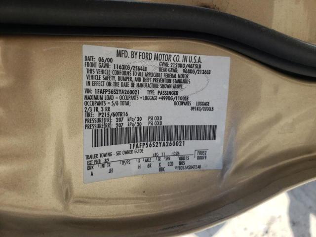 Photo 10 from auction – 2000 FORD TAURUS SEL with VIN 1FAFP56S2YA260021