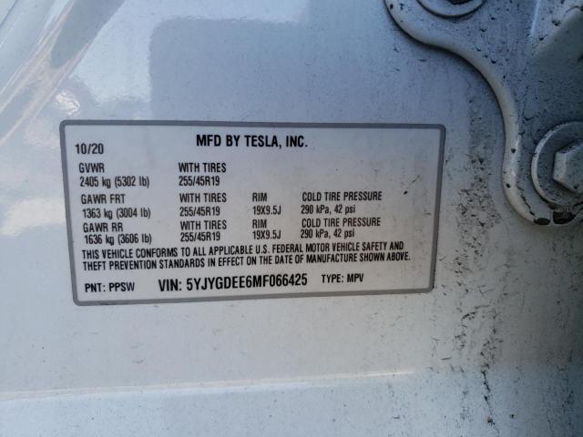 Photo 10 from auction – 2021 TESLA MODEL Y with VIN 5YJYGDEE6MF066425
