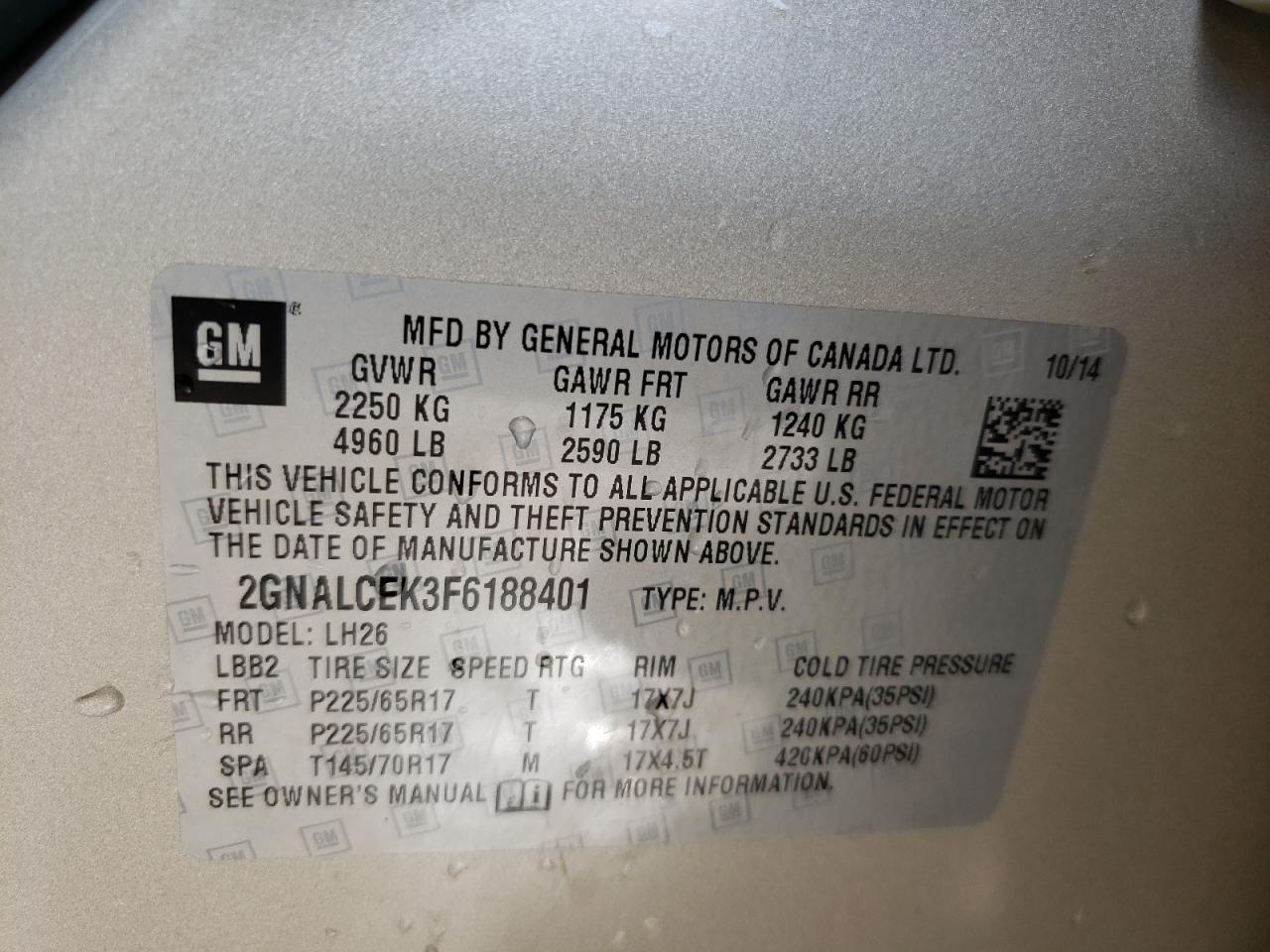 Photo 10 from auction – 2015 CHEVROLET EQUINOX LT with VIN 2GNALCEK3F6188401