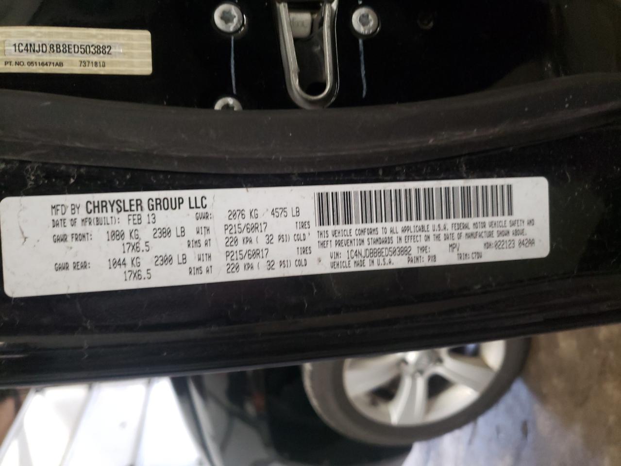 Photo 10 from auction – 2014 JEEP COMPASS SP with VIN 1C4NJDBB8ED503882