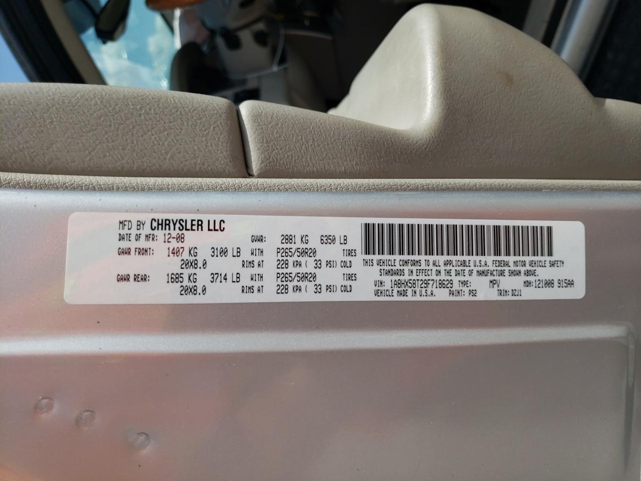 Photo 10 from auction – 2009 CHRYSLER ASPEN LIMI with VIN 1A8HX58T29F718629
