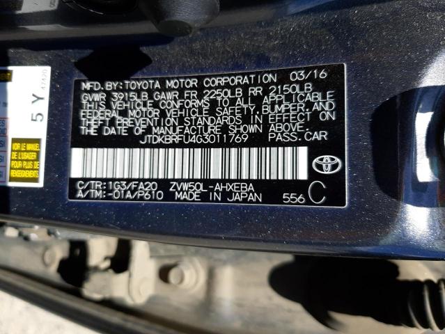 Photo 10 from auction – 2016 TOYOTA PRIUS with VIN JTDKBRFU4G3011769