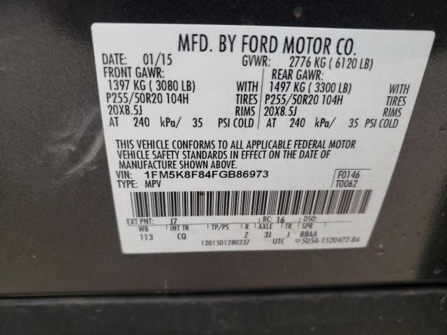 Photo 10 from auction – 2015 FORD EXPLORER L with VIN 1FM5K8F84FGB86973