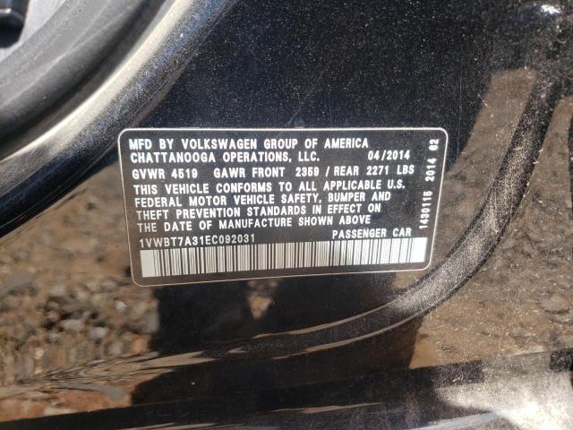 VOLKSWAGEN PASSAT SE 2014 with VIN 1VWBT7A31EC092031 - Photo from auction