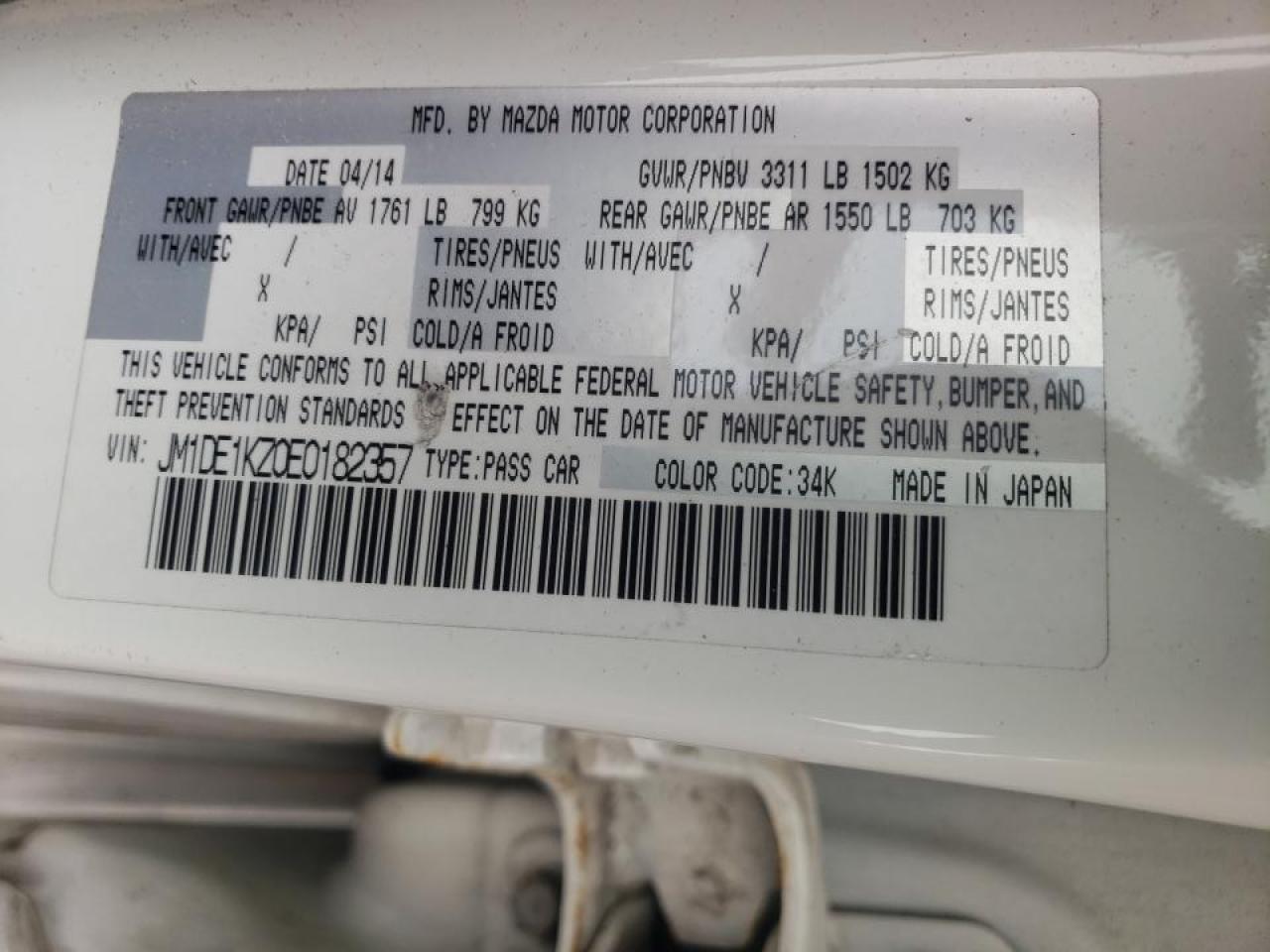 Photo 10 from auction – 2014 MAZDA MAZDA2 SPO with VIN JM1DE1KZ0E0182357