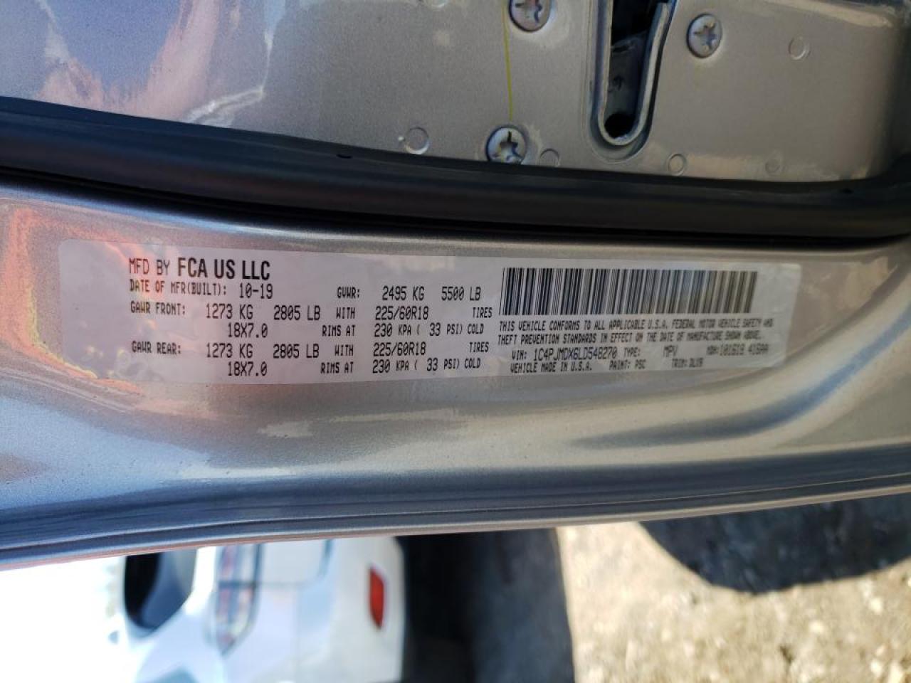 Photo 10 from auction – 2020 JEEP CHEROKEE L with VIN 1C4PJMDX6LD548270