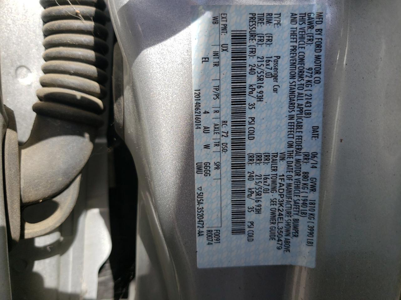 Photo 10 from auction – 2014 FORD FOCUS SE with VIN 1FADP3K24EL350479