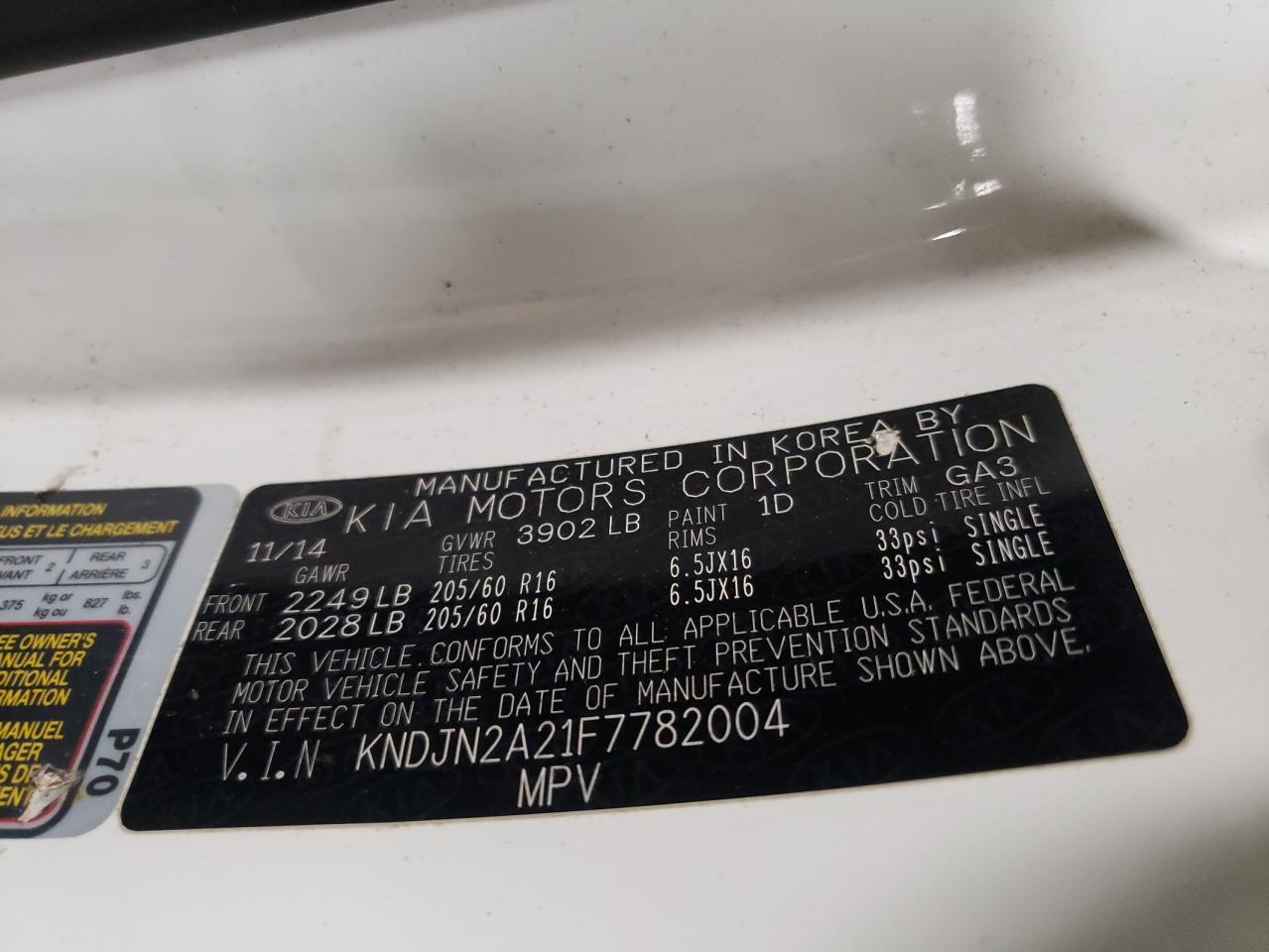 Photo 10 from auction – 2015 KIA SOUL with VIN KNDJN2A21F7782004