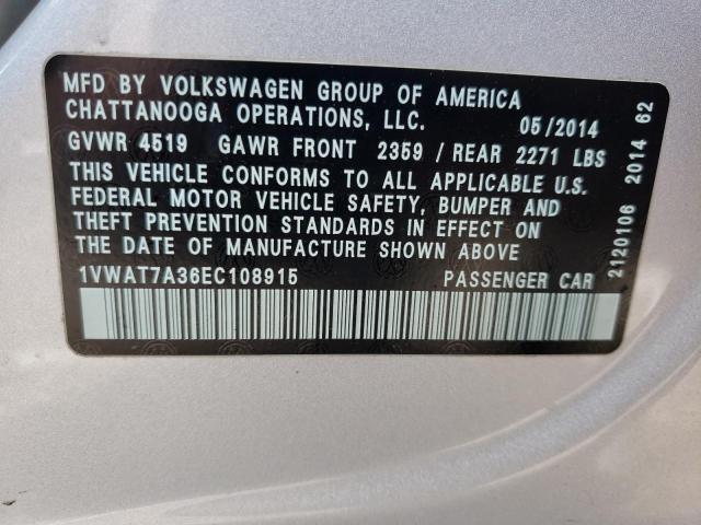 Photo 10 from auction – 2014 VOLKSWAGEN PASSAT S with VIN 1VWAT7A36EC108915