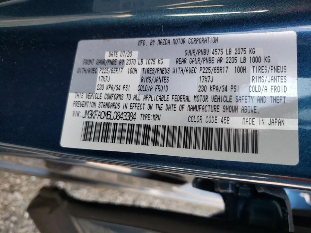 Photo 10 from auction – 2020 MAZDA CX-5 TOURI with VIN JM3KFACM6L0843384