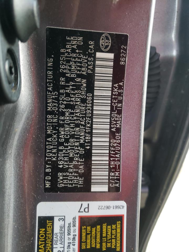 Photo 10 from auction – 2015 TOYOTA CAMRY LE with VIN 4T1BF1FK2FU936060