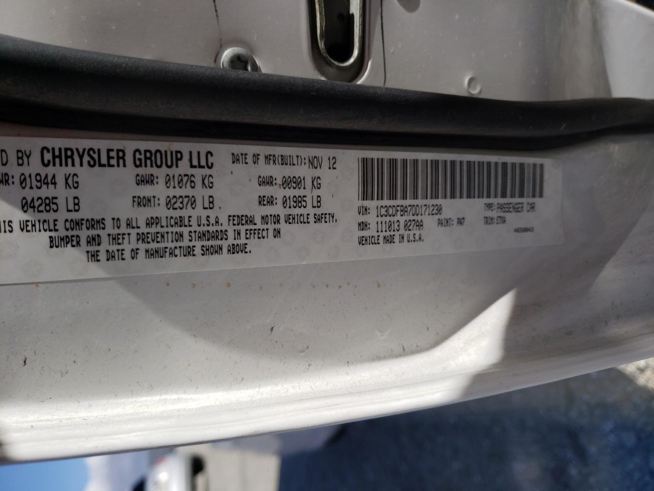 Photo 10 from auction – 2013 DODGE DART SXT with VIN 1C3CDFBA7DD171230