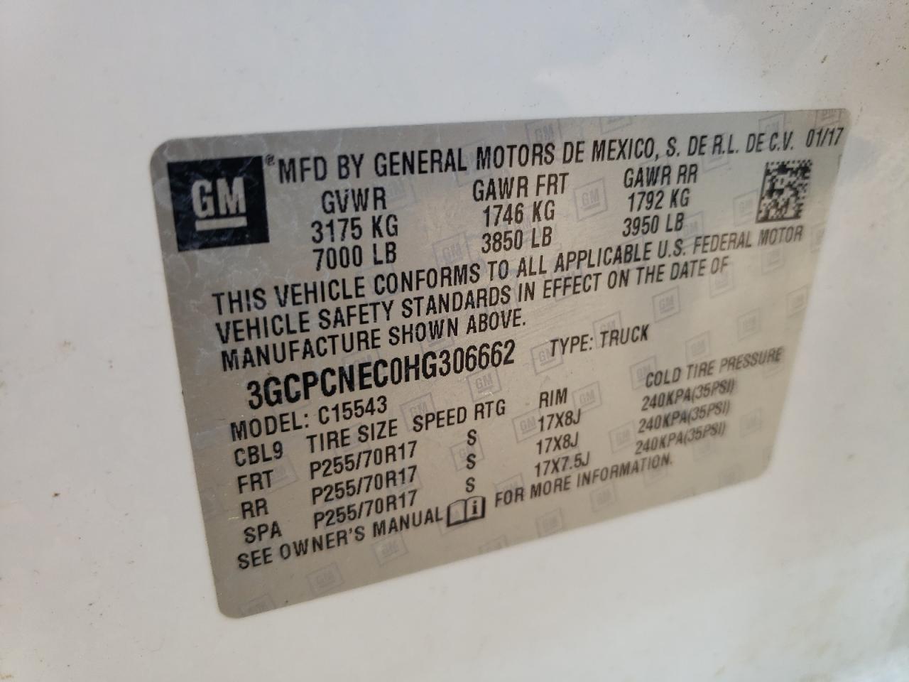Photo 10 from auction – 2017 CHEVROLET SILVERADO with VIN 3GCPCNEC0HG306662