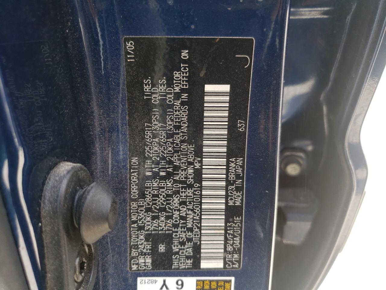 Photo 10 from auction – 2006 TOYOTA UK with VIN JTEDP21A560101619