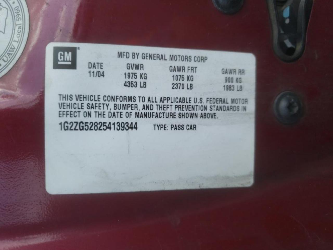 Photo 10 from auction – 2005 PONTIAC G6 with VIN 1G2ZG528254139344