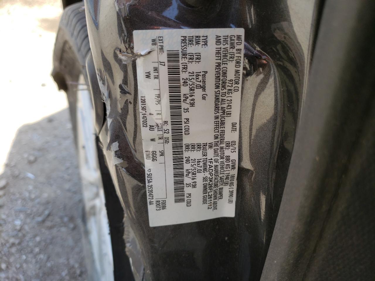 Photo 10 from auction – 2015 FORD FOCUS SE with VIN 1FADP3K26FL261112