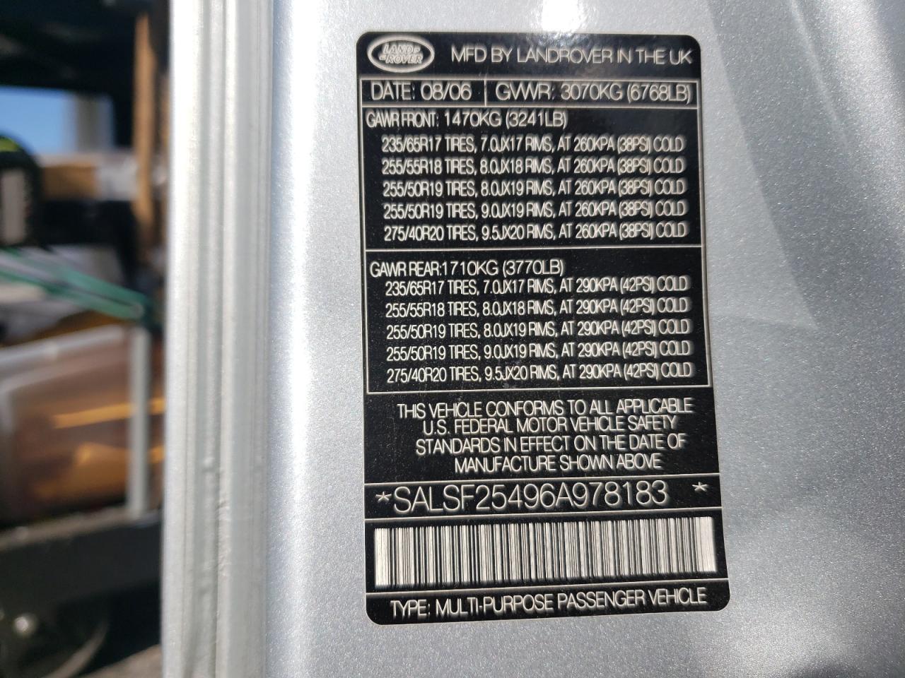 صورة رقم 10 من المزاد - 2006 LAND ROVER RANGE ROVE مع VIN SALSF25496A978183