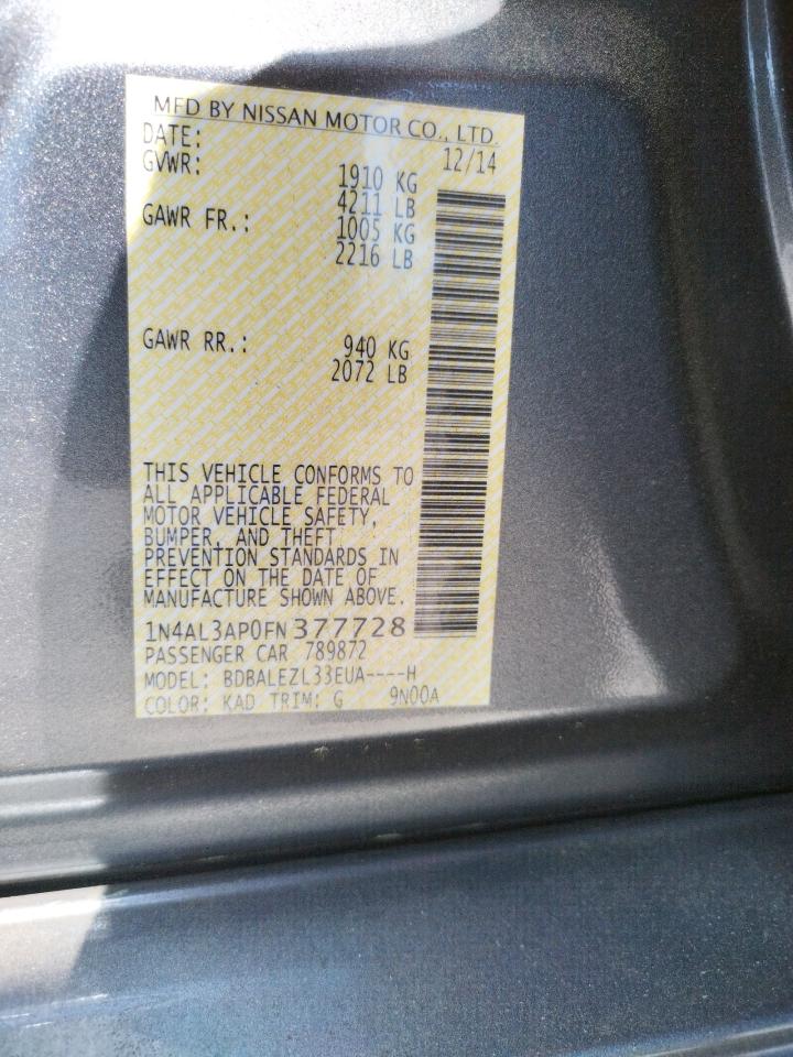 Photo 10 from auction – 2015 NISSAN ALTIMA 2.5 with VIN 1N4AL3AP0FN377728