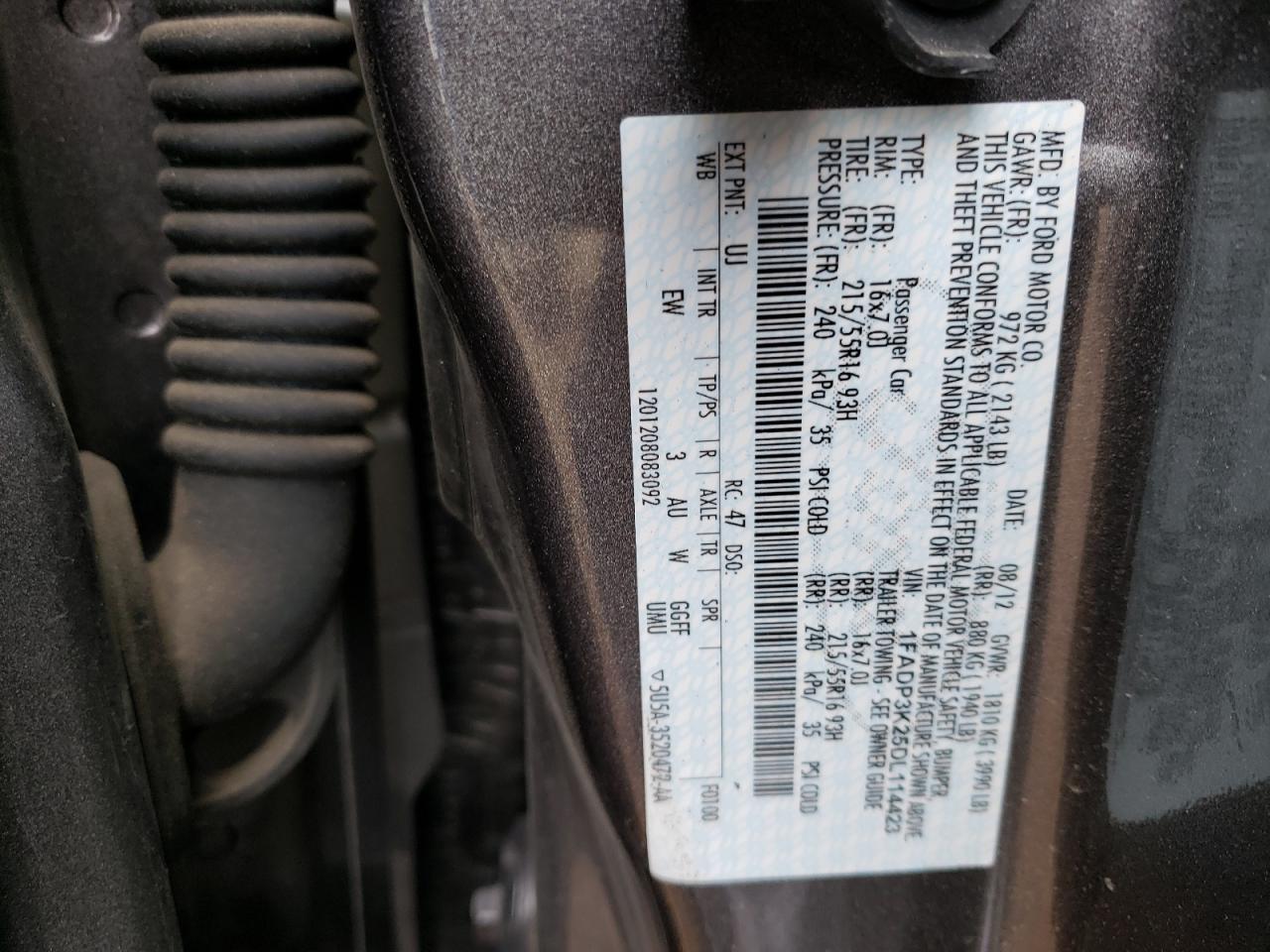 Photo 10 from auction – 2013 FORD FOCUS SE with VIN 1FADP3K25DL114423