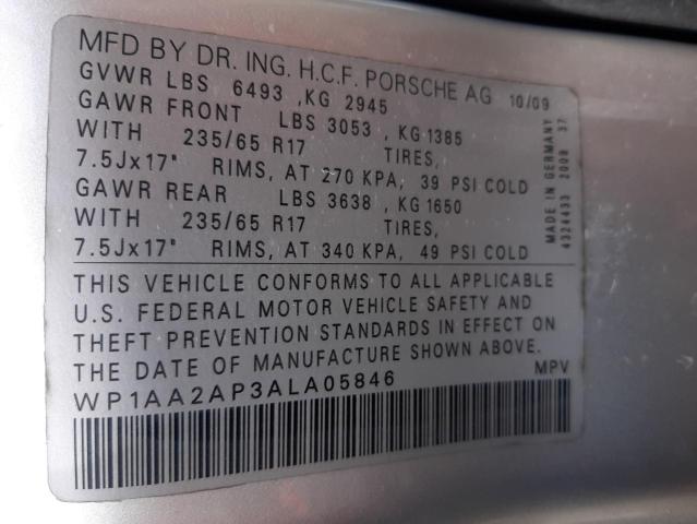 Photo 10 from auction – 2010 PORSCHE CAYENNE with VIN WP1AA2AP3ALA05846