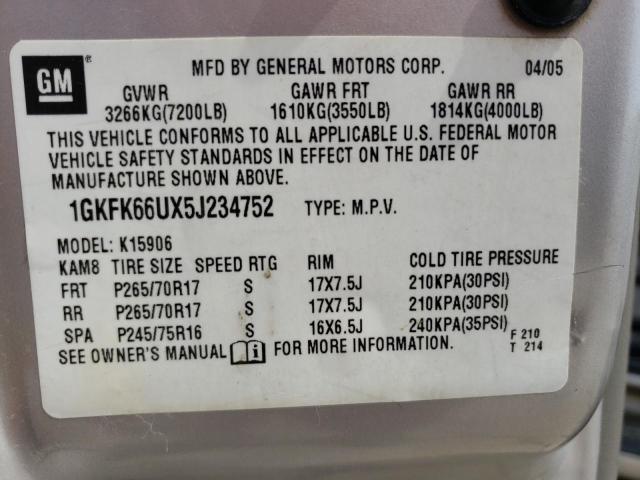 Photo 10 from auction – 2005 GMC YUKON with VIN 1GKFK66UX5J234752