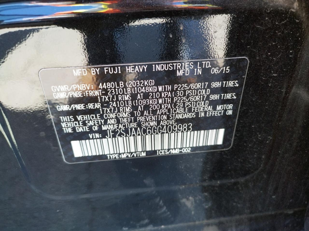 Photo 10 from auction – 2016 SUBARU FORESTER 2 with VIN JF2SJAAC6GG409983