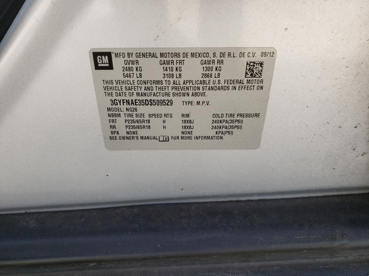 Photo 10 from auction – 2013 CADILLAC SRX with VIN 3GYFNAE35DS509529