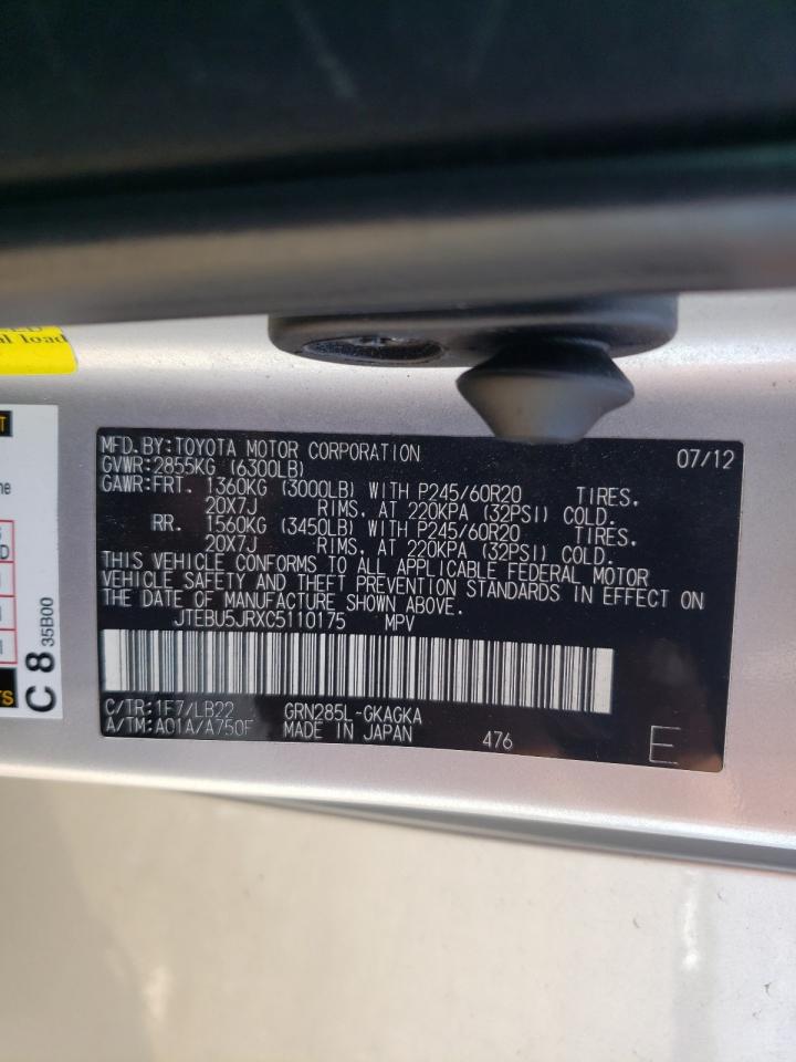 Photo 10 from auction – 2012 TOYOTA 4RUNNER SR with VIN JTEBU5JRXC5110175