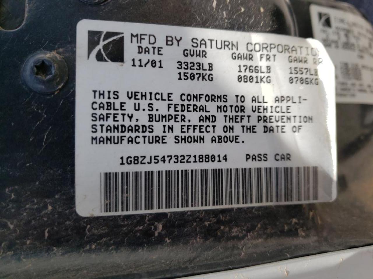 Photo 10 from auction – 2002 SATURN SL2 with VIN 1G8ZJ54732Z188014