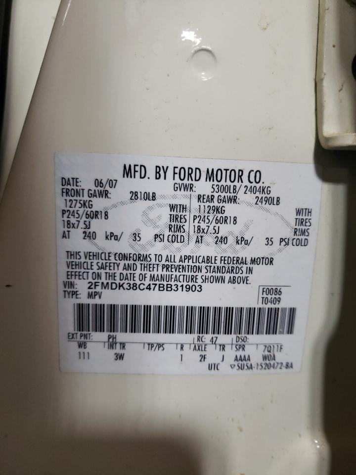 Photo 10 from auction – 2007 FORD EDGE SEL with VIN 2FMDK38C47BB31903