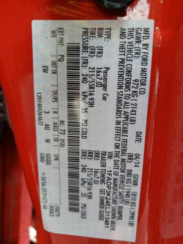 Photo 10 from auction – 2014 FORD FOCUS SE with VIN 1FADP3K24EL313481