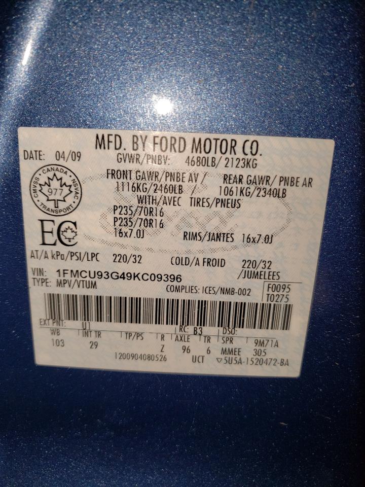 Photo 10 from auction – 2009 FORD ESCAPE XLT with VIN 1FMCU93G49KC09396