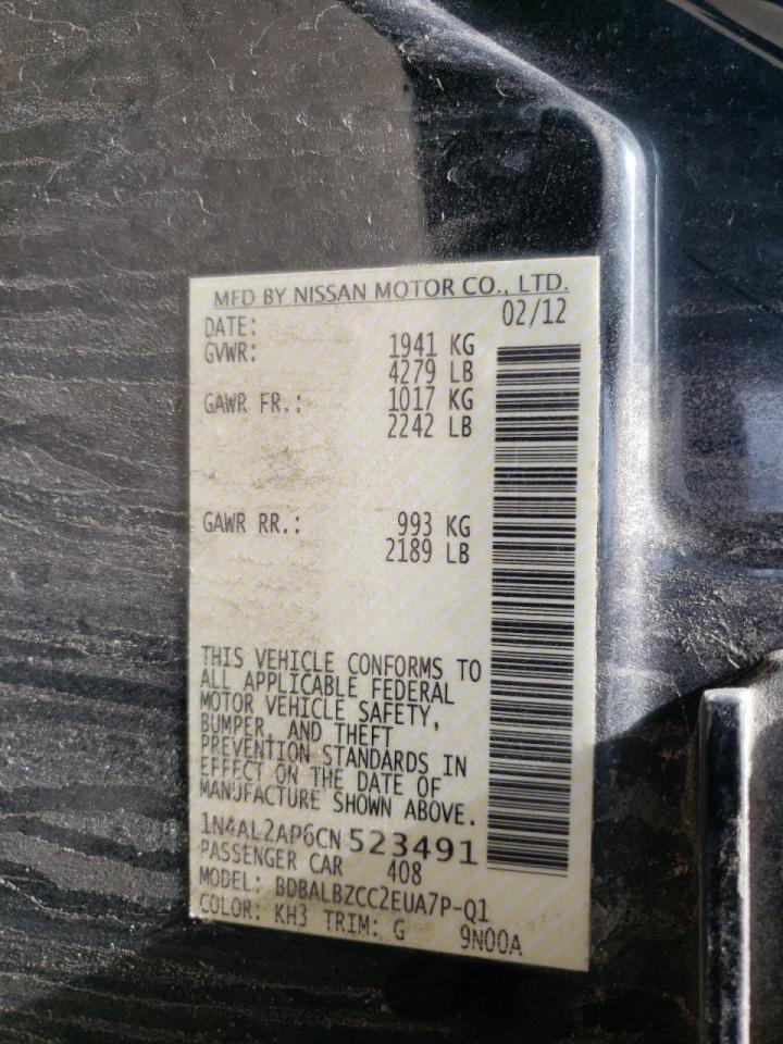 Photo 10 from auction – 2012 NISSAN ALTIMA BAS with VIN 1N4AL2AP6CN523491