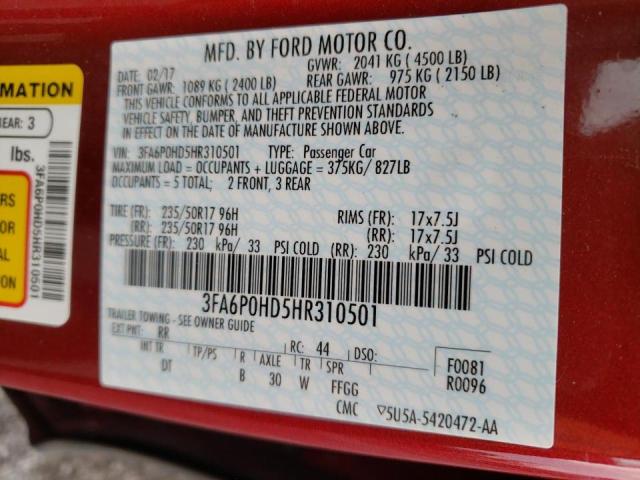 Photo 10 from auction – 2017 FORD FUSION SE with VIN 3FA6P0HD5HR310501