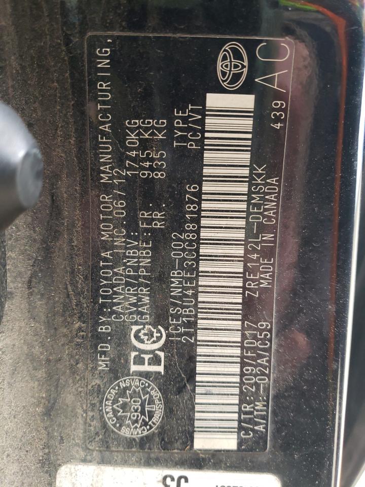 Photo 10 from auction – 2012 TOYOTA COROLLA BA with VIN 2T1BU4EE3CC881876