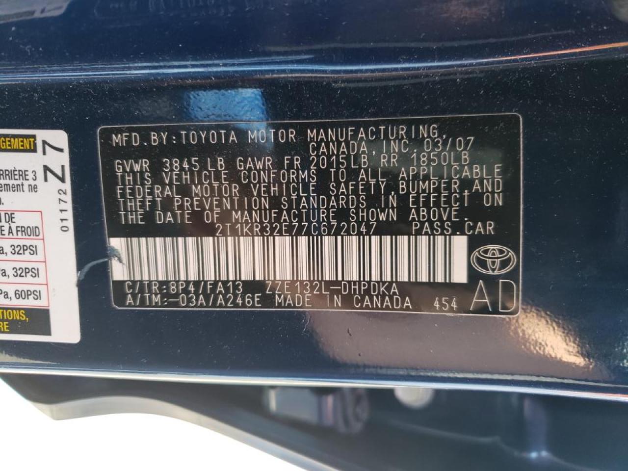 Photo 10 from auction – 2007 TOYOTA COROLLA MA with VIN 2T1KR32E77C672047