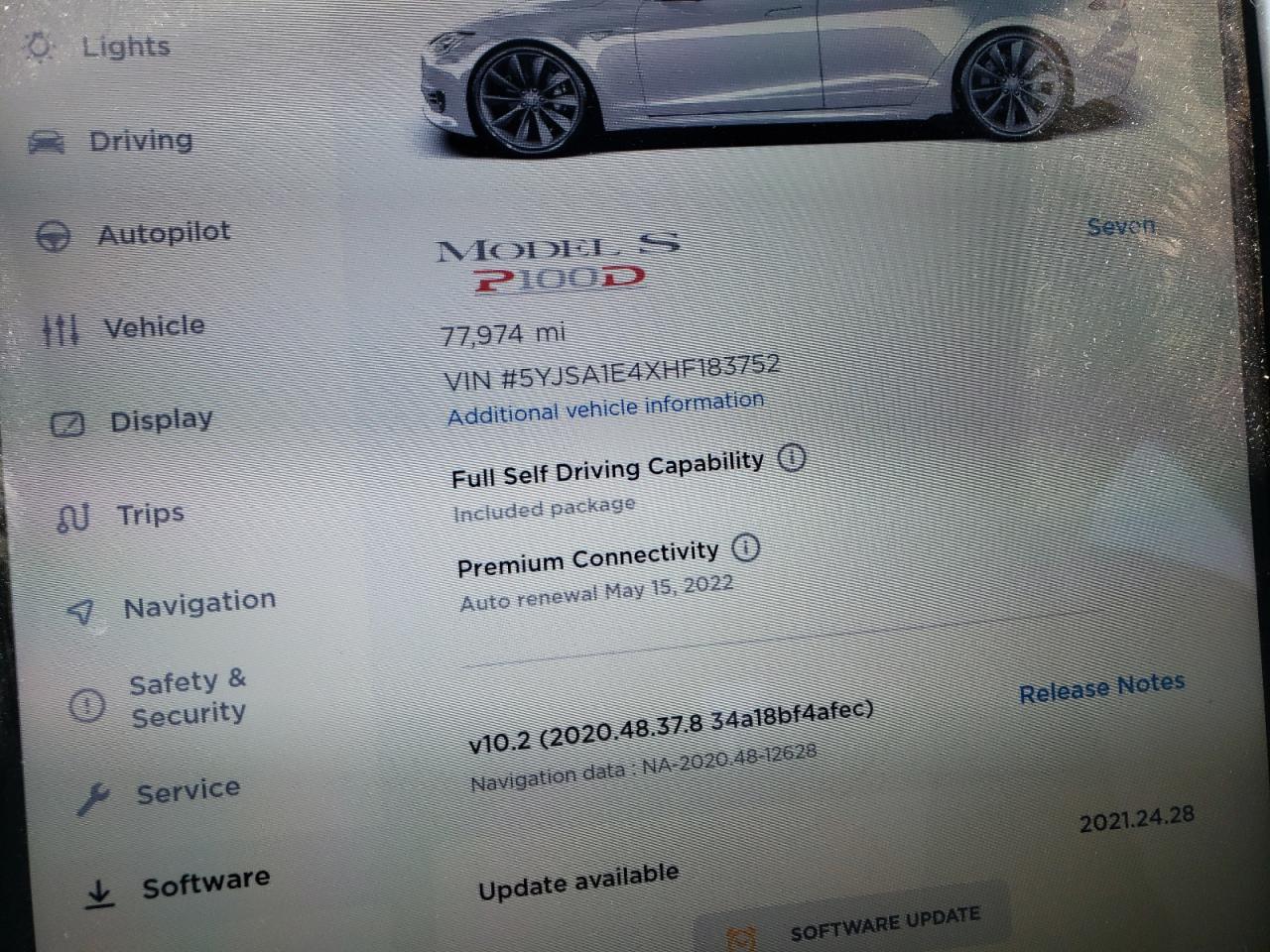Photo 8 from auction – 2017 TESLA MODEL S with VIN 5YJSA1E4XHF183752