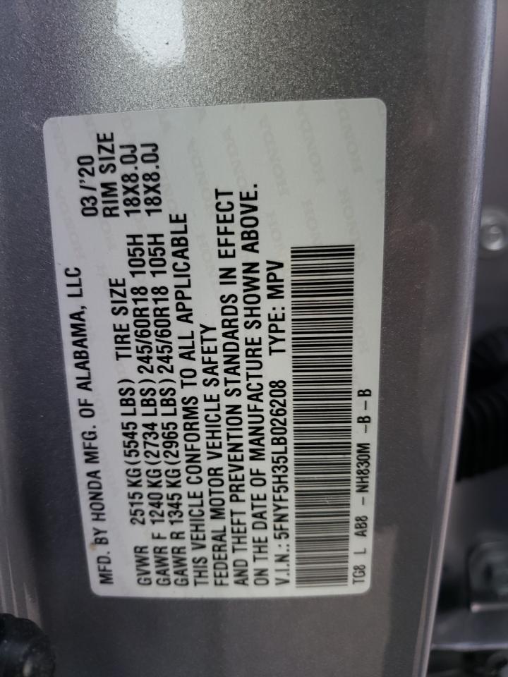Photo 10 from auction – 2020 HONDA PILOT EX with VIN 5FNYF5H35LB026208