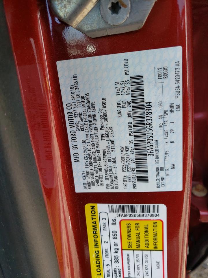 Photo 10 from auction – 2016 FORD FUSION TIT with VIN 3FA6P0SU5GR378904