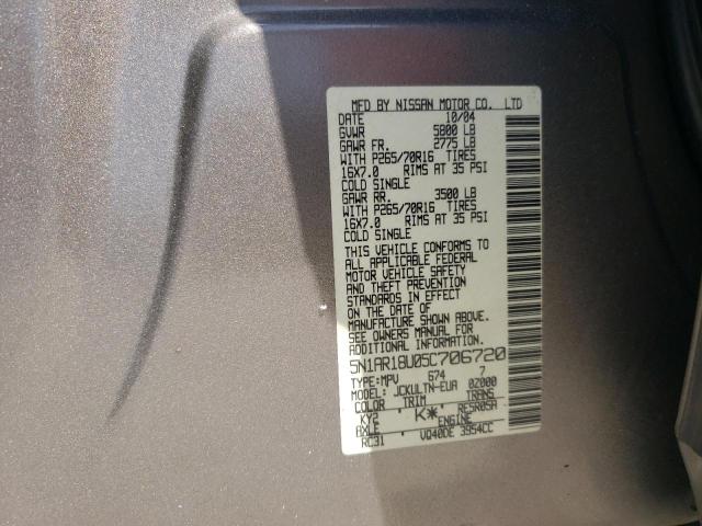 Photo 10 from auction – 2005 NISSAN PATHFINDER with VIN 5N1AR18U05C706720