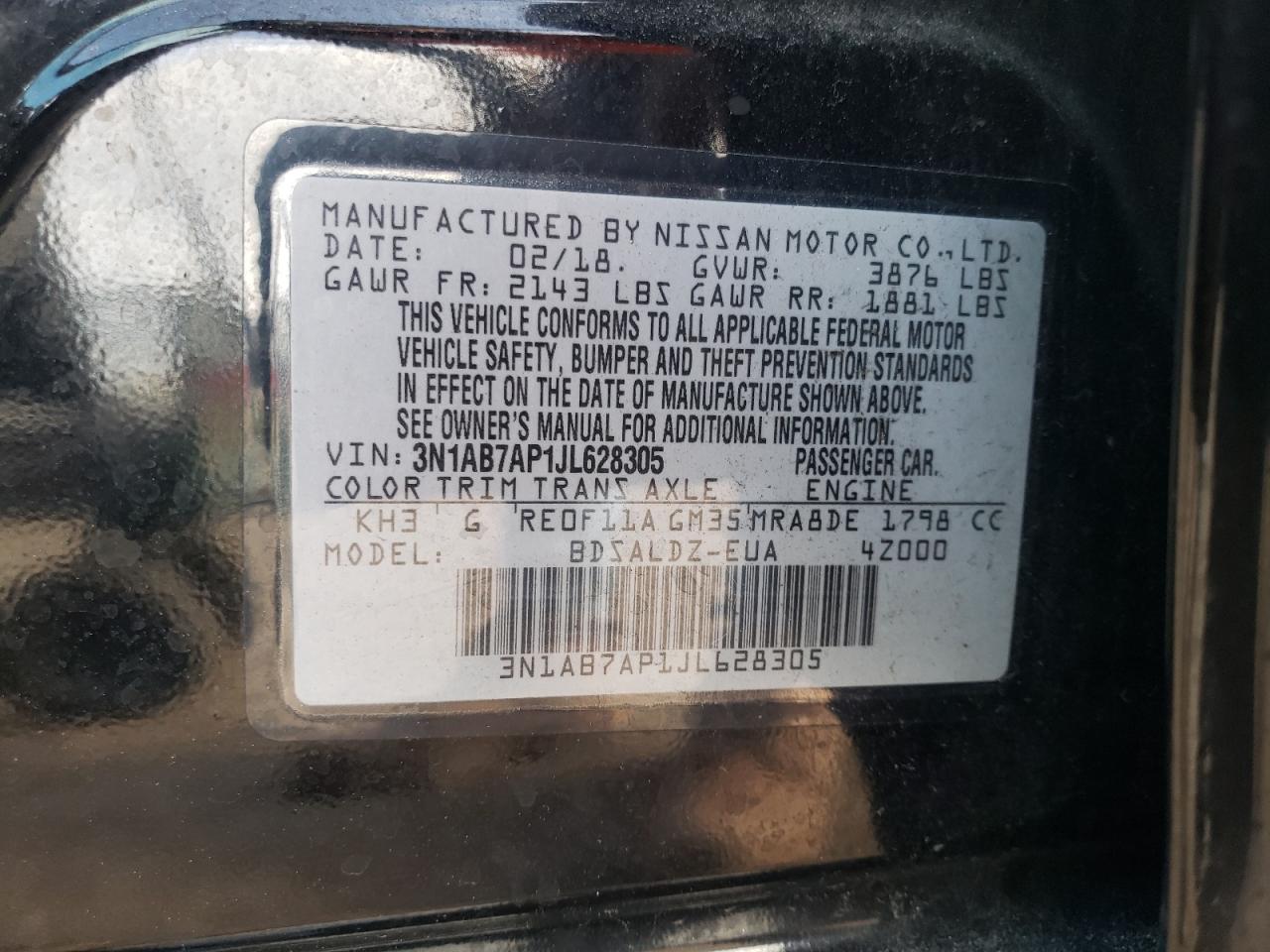 Photo 10 from auction – 2018 NISSAN SENTRA S with VIN 3N1AB7AP1JL628305