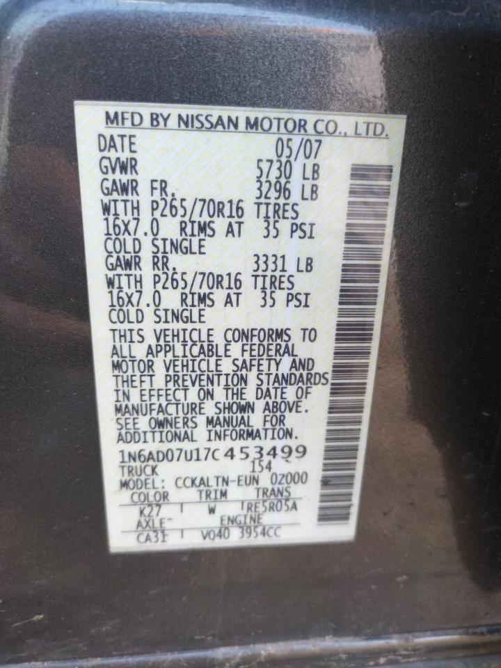 Photo 10 from auction – 2007 NISSAN FRONTIER C with VIN 1N6AD07U17C453499