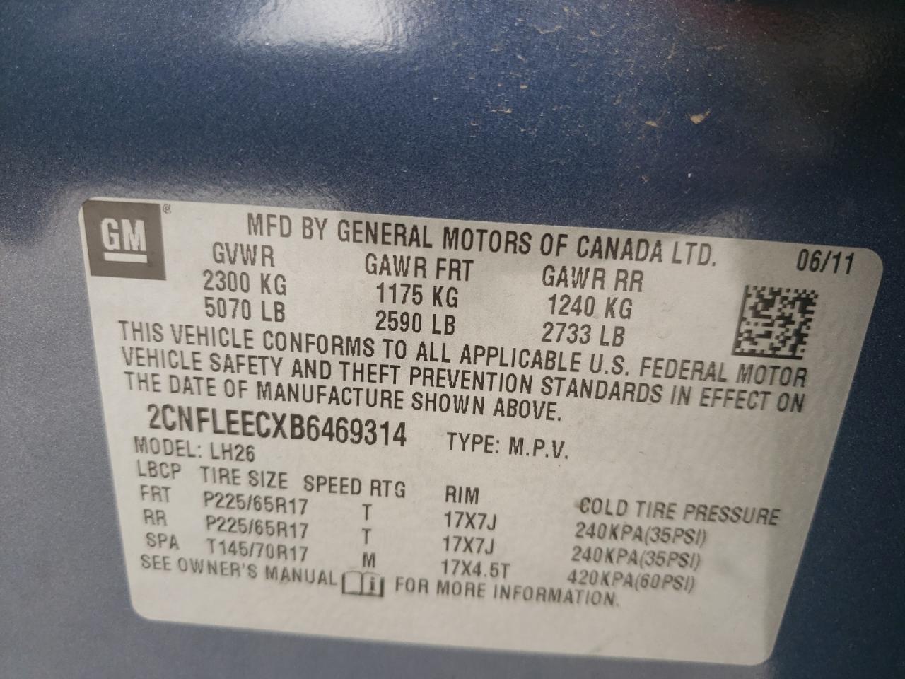 Photo 10 from auction – 2011 CHEVROLET EQUINOX LT with VIN 2CNFLEECXB6469314