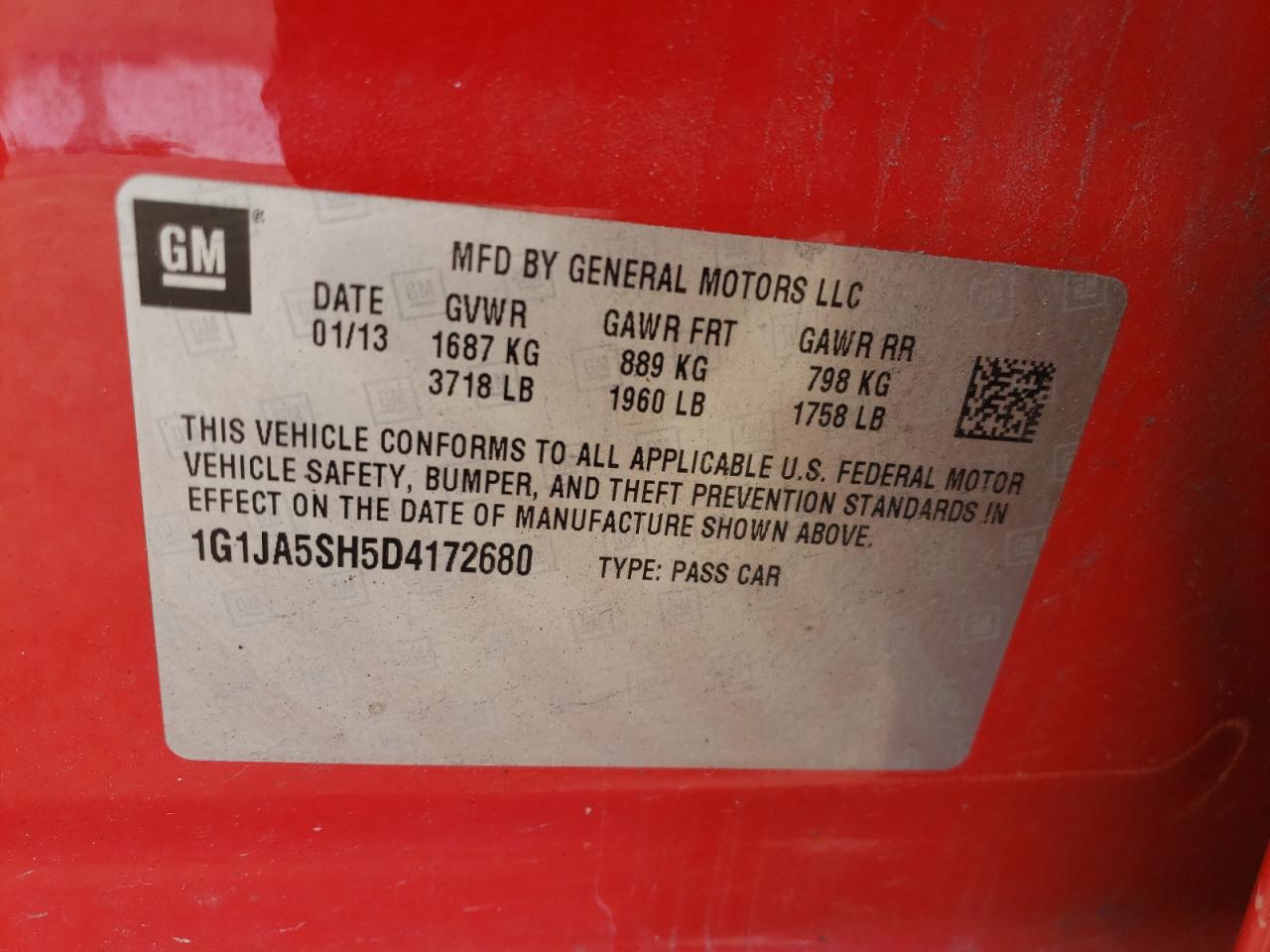 Photo 10 from auction – 2013 CHEVROLET SONIC LS with VIN 1G1JA5SH5D4172680