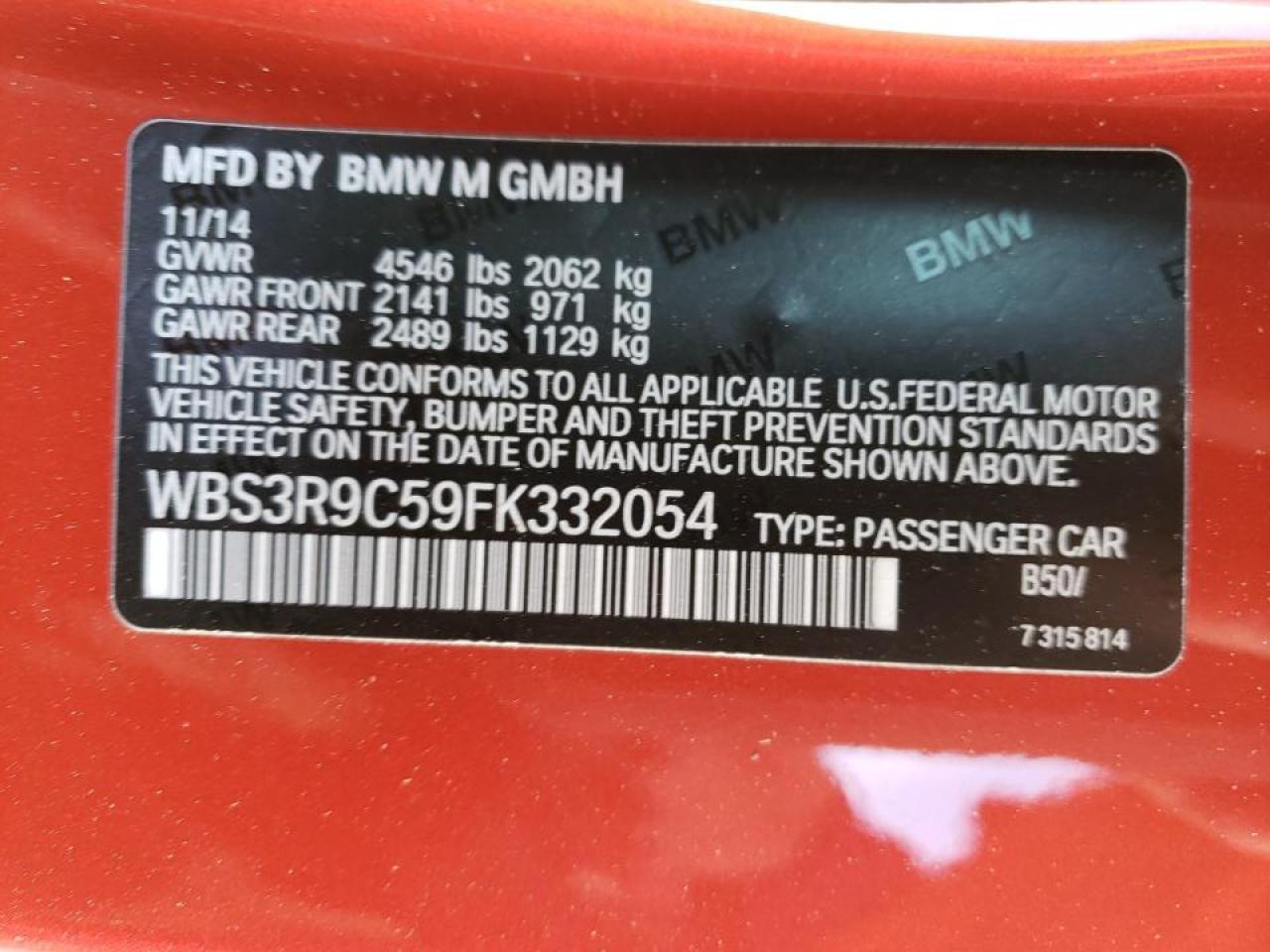 Photo 10 from auction – 2015 BMW M4 with VIN WBS3R9C59FK332054