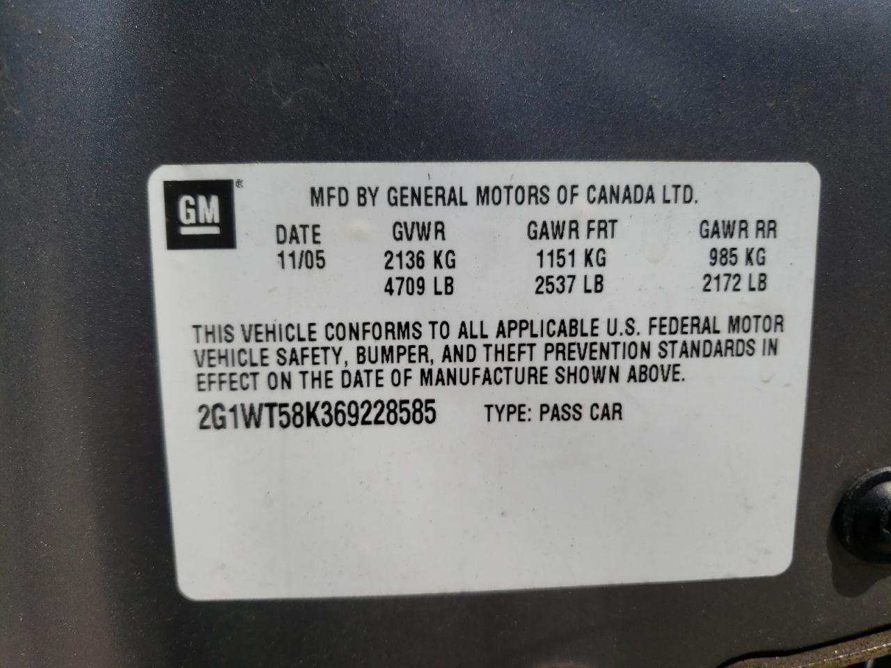 Photo 10 from auction – 2006 CHEVROLET IMPALA LT with VIN 2G1WT58K369228585