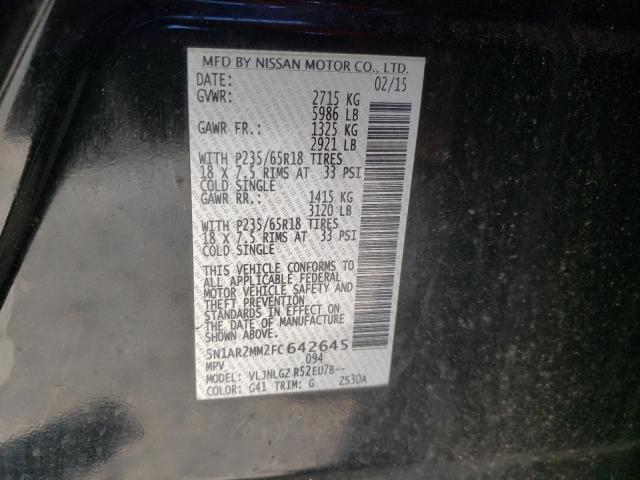 Photo 10 from auction – 2015 NISSAN PATHFINDER with VIN 5N1AR2MM2FC642645