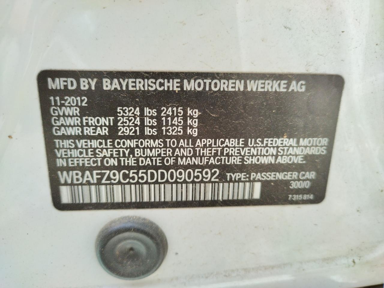 Photo 10 from auction – 2013 BMW 535 I HYBR with VIN WBAFZ9C55DD090592