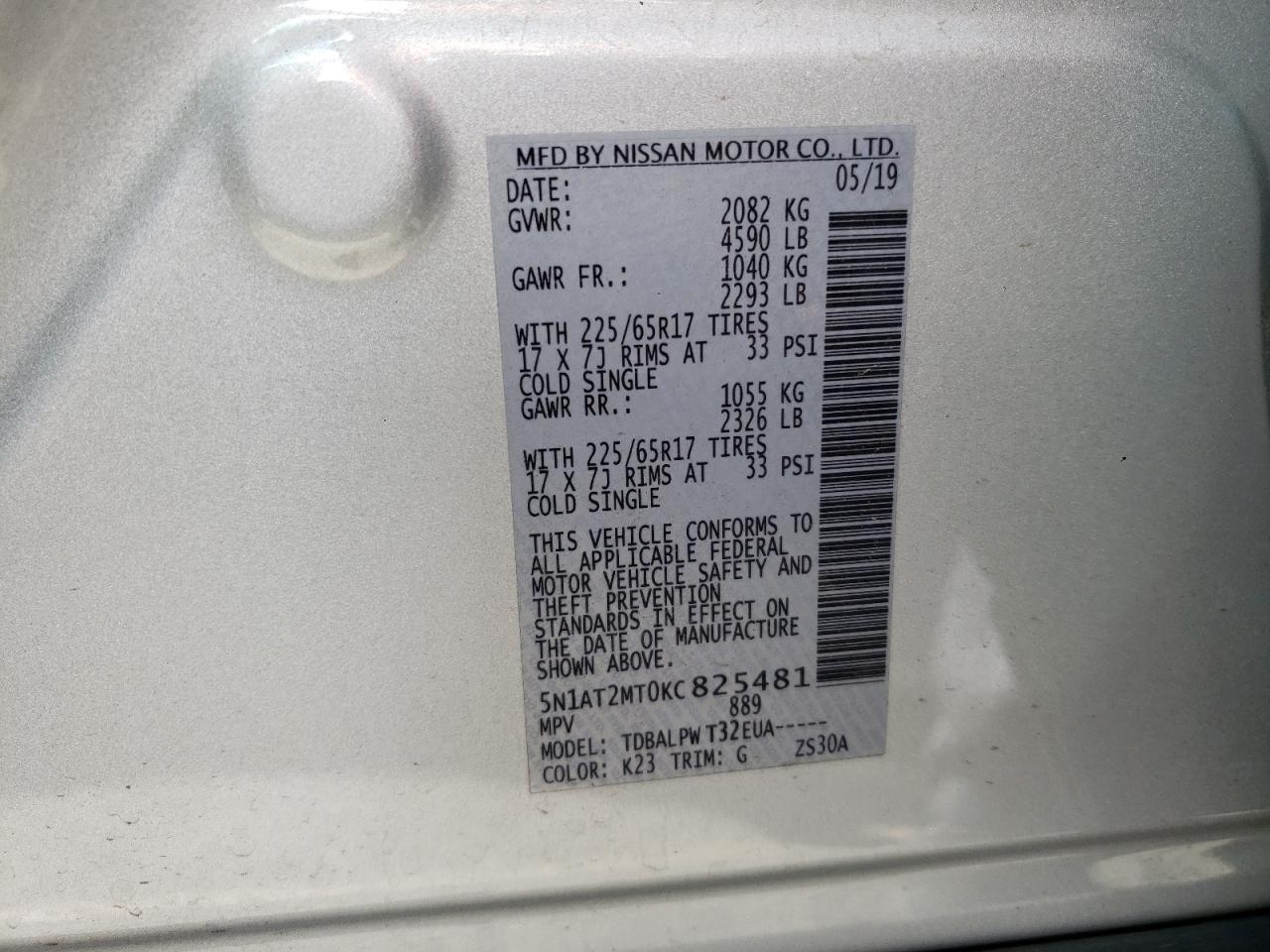 Photo 10 from auction – 2019 NISSAN ROGUE S with VIN 5N1AT2MT0KC825481
