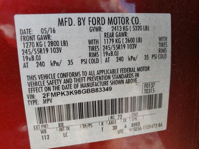 Photo 10 from auction – 2016 FORD EDGE TITAN with VIN 2FMPK3K98GBB83349